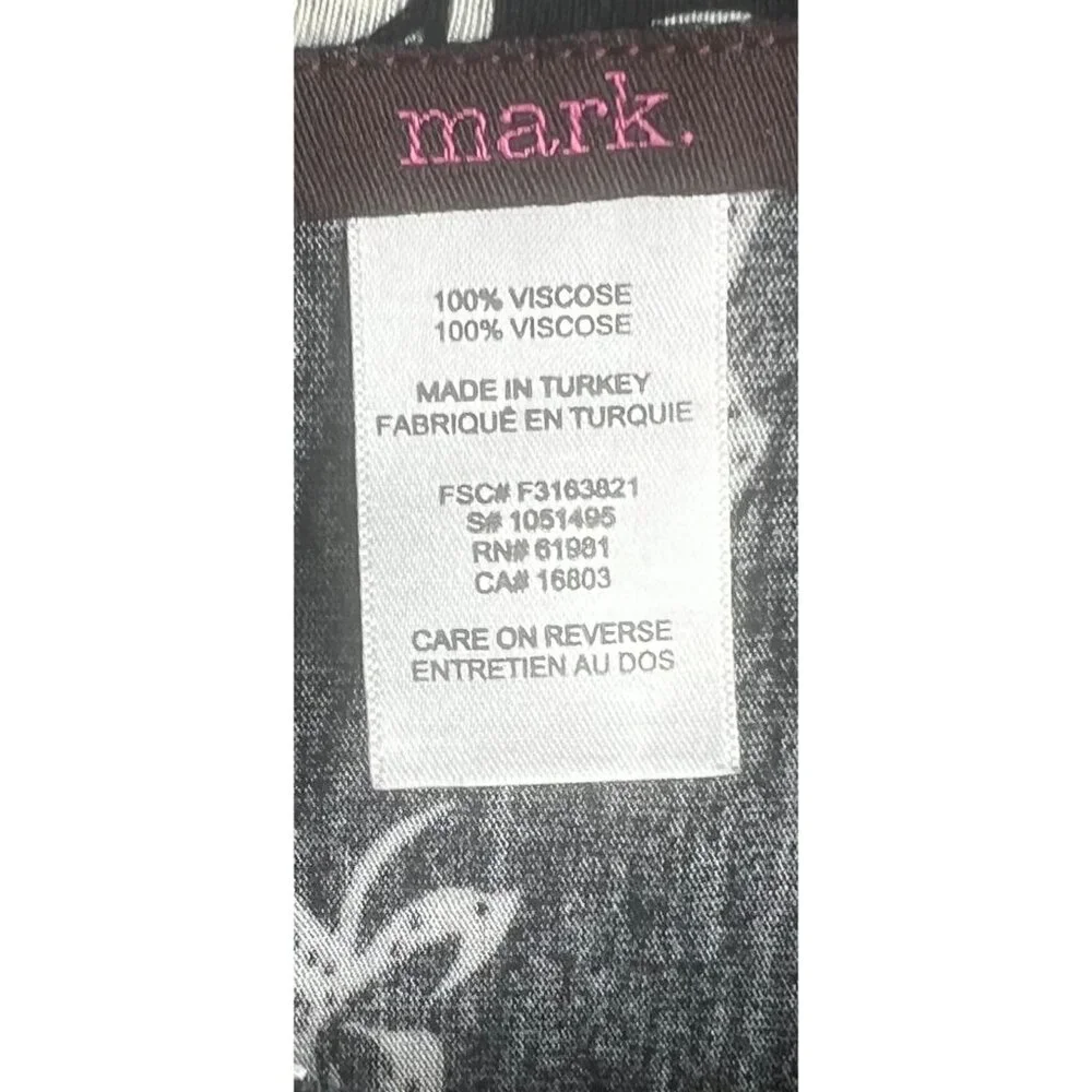 Mark Womens Black & White Floral Print Summer V-Neck Dress Knee-Length Large - Picture 10 of 13